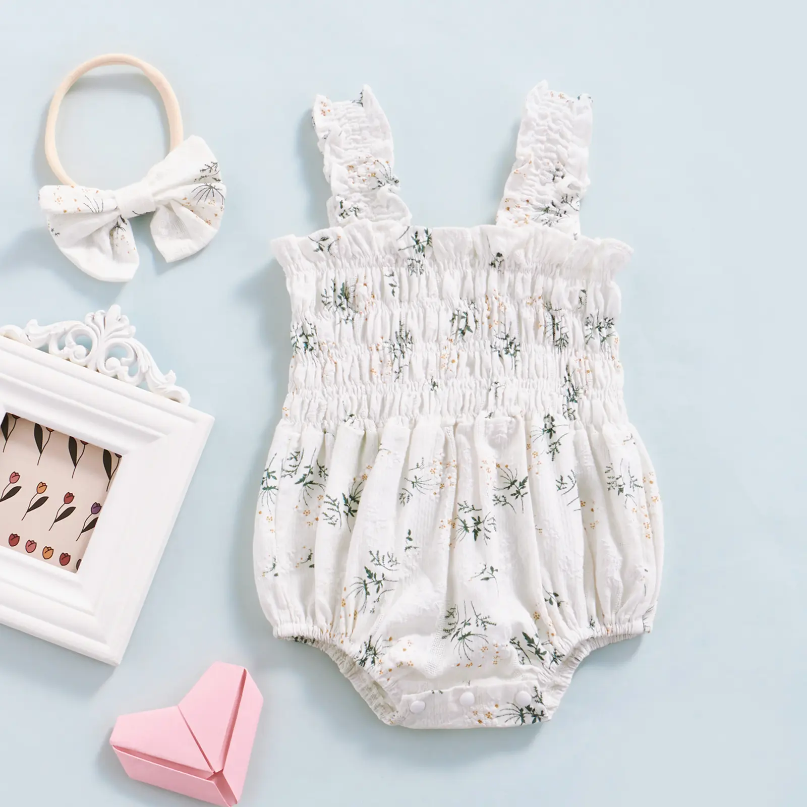 ma&baby 0-24M Baby Girl Romper Newborn Infant Jumpsuit  Floral Print Sleeveless Clothing Headband Summer Outfits