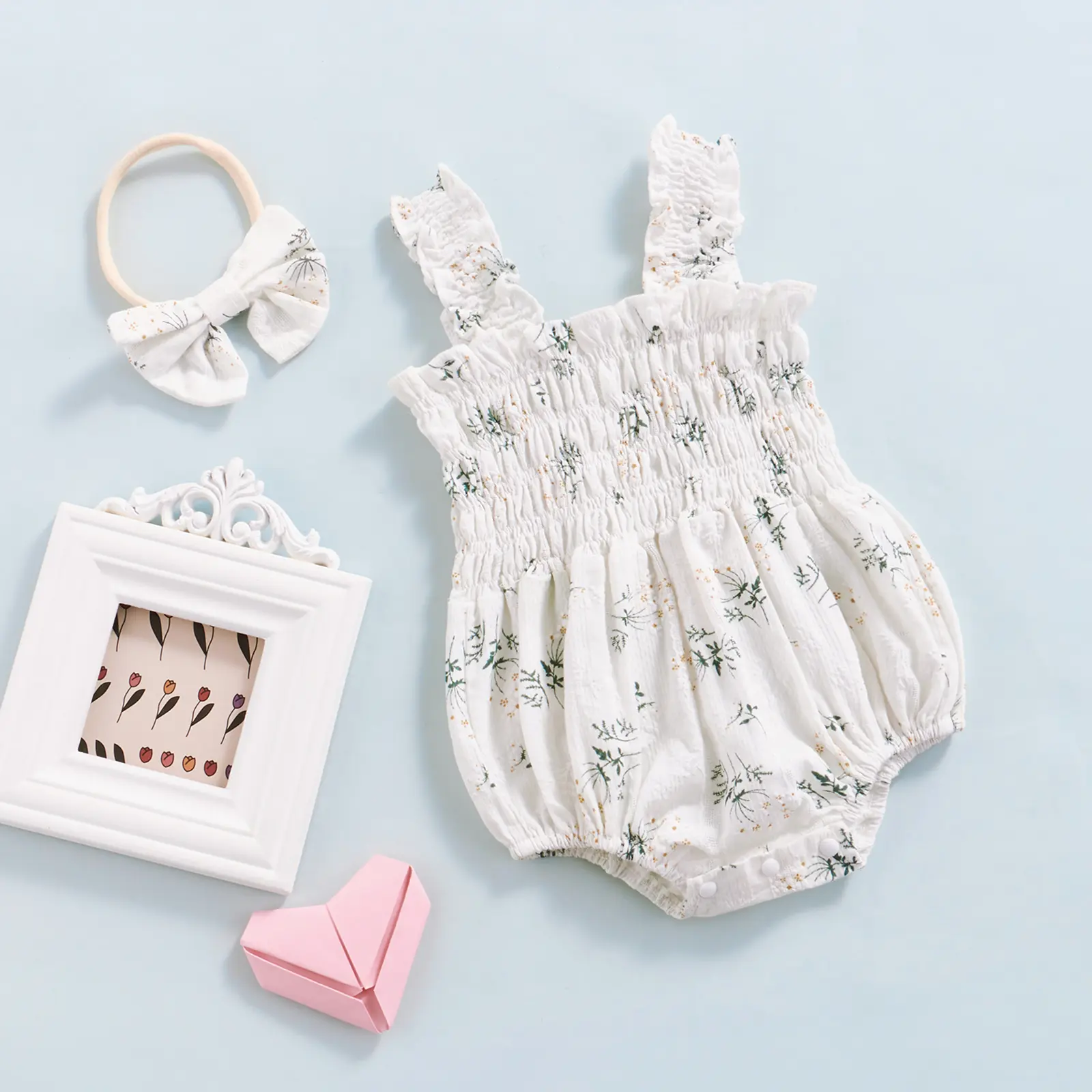 ma&baby 0-24M Baby Girl Romper Newborn Infant Jumpsuit  Floral Print Sleeveless Clothing Headband Summer Outfits