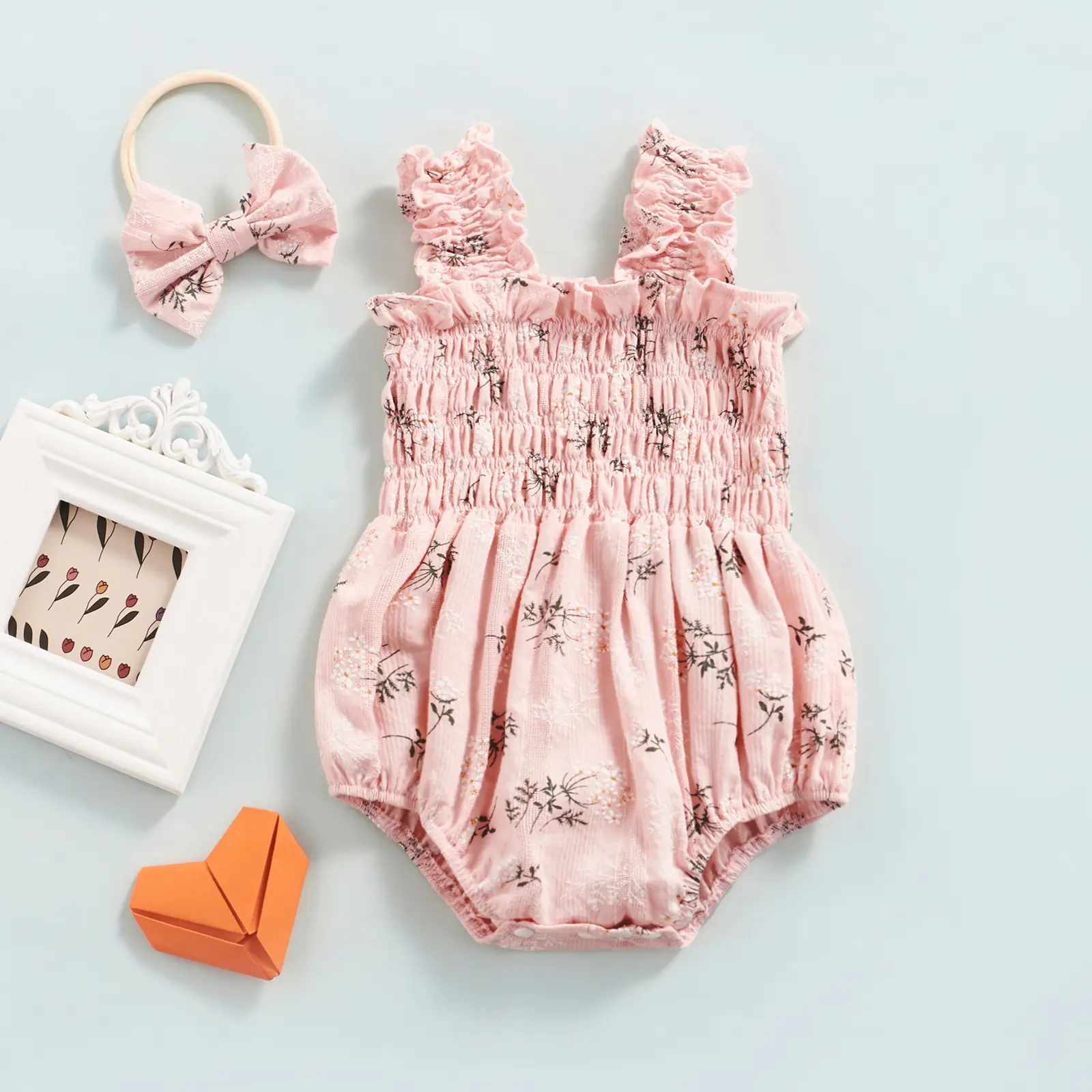 ma&baby 0-24M Baby Girl Romper Newborn Infant Jumpsuit  Floral Print Sleeveless Clothing Headband Summer Outfits