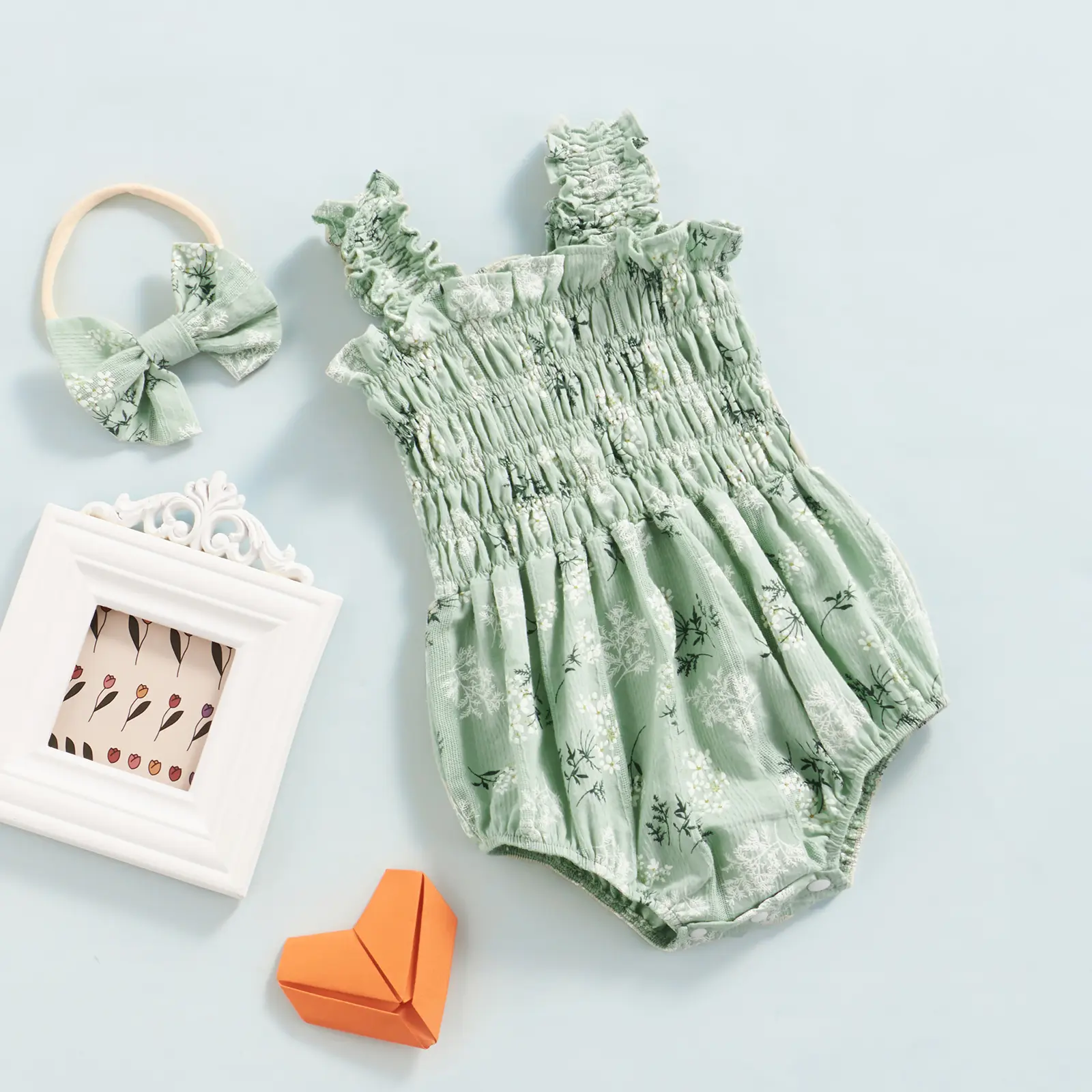 ma&baby 0-24M Baby Girl Romper Newborn Infant Jumpsuit  Floral Print Sleeveless Clothing Headband Summer Outfits