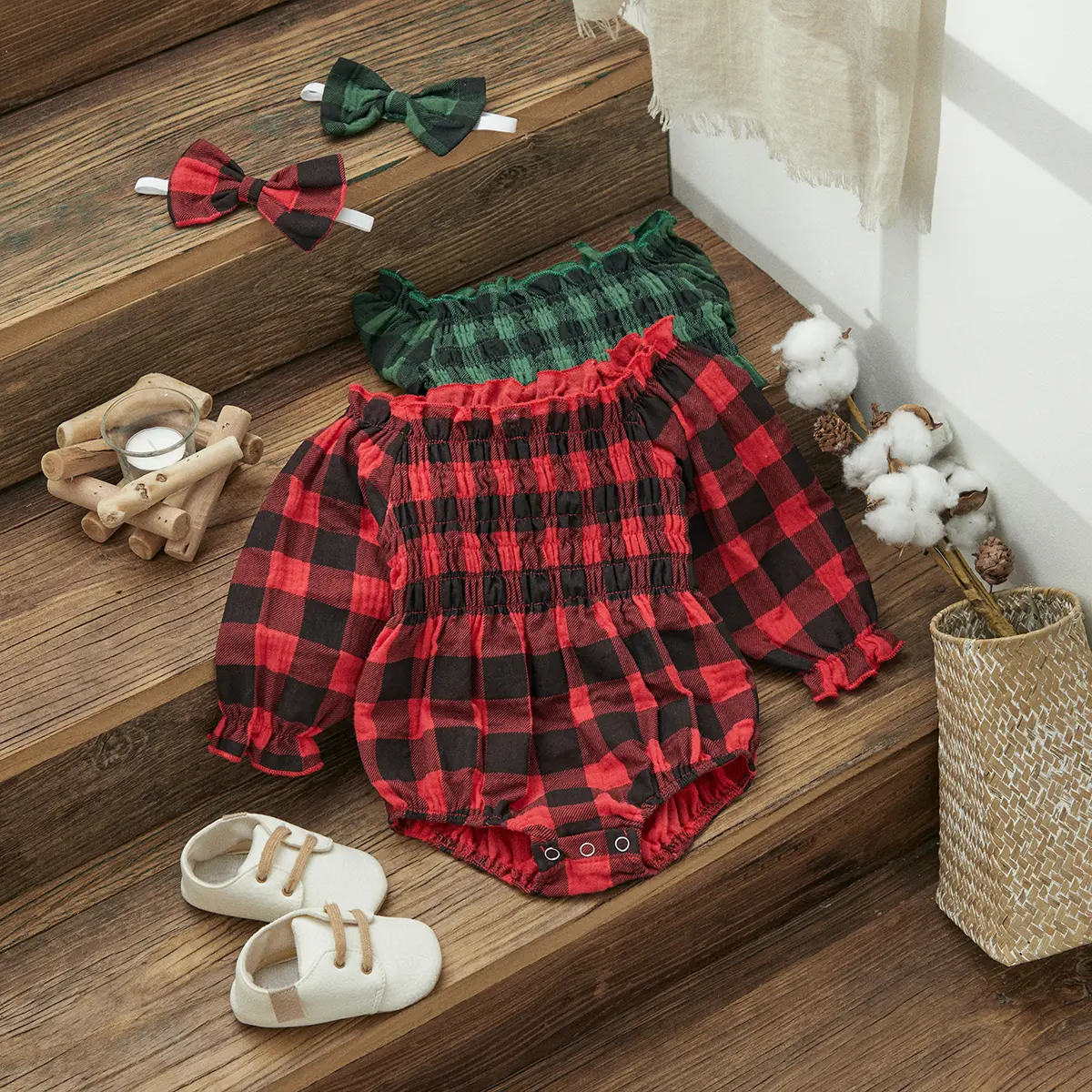 ma&baby 0-18M Christmas Baby Girl Romper Newborn Infant Toddler Plaid Print Long Sleeve Jumpsuit Xmas Costumes Outfit