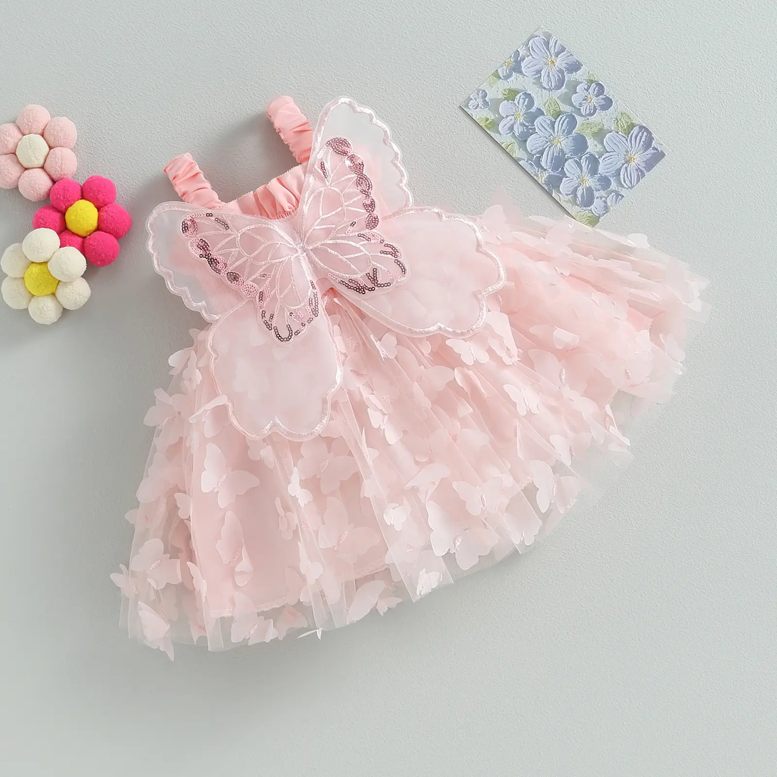 ma&baby 9M-4Y Princess Baby Girl Dress Princess Infant Toddler Kid Butterfly Wing Tutu Party Wedding Birthday Dresses For Girls