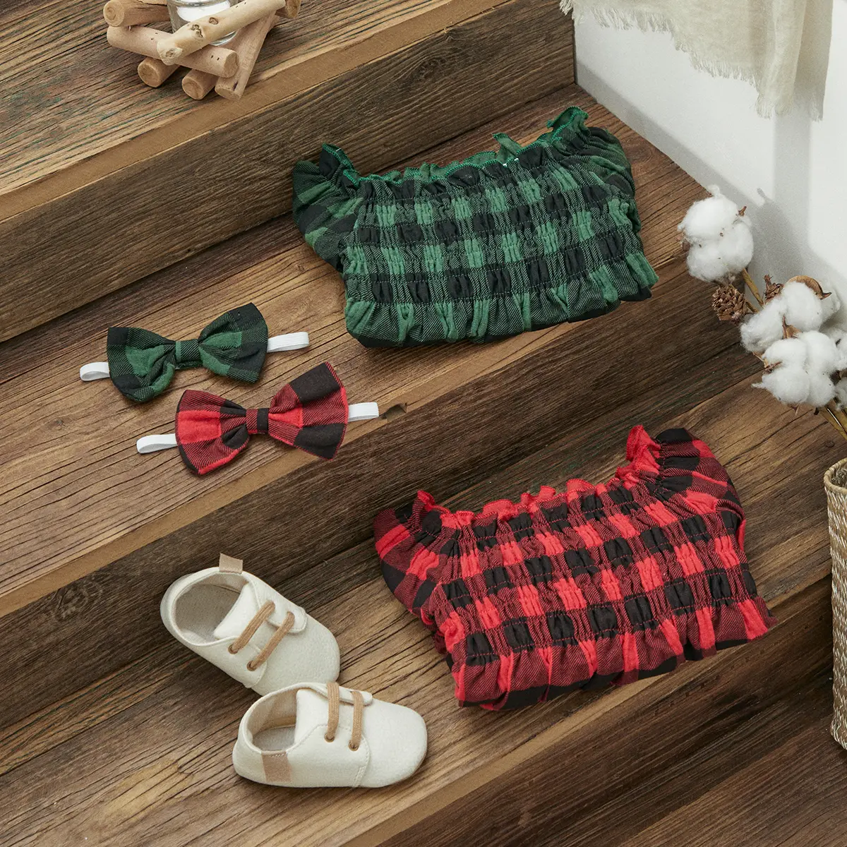 ma&baby 0-18M Christmas Baby Girl Romper Newborn Infant Toddler Plaid Print Long Sleeve Jumpsuit Xmas Costumes Outfit