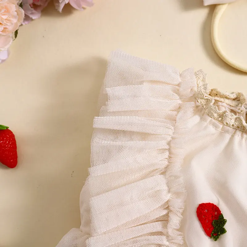 ma&baby 0-18M Baby Girl Romper Newborn Infant Toddler Tulle Jumpsuit Strawberry Embroidery Mesh Sunsuit Headband  Summer Outfits