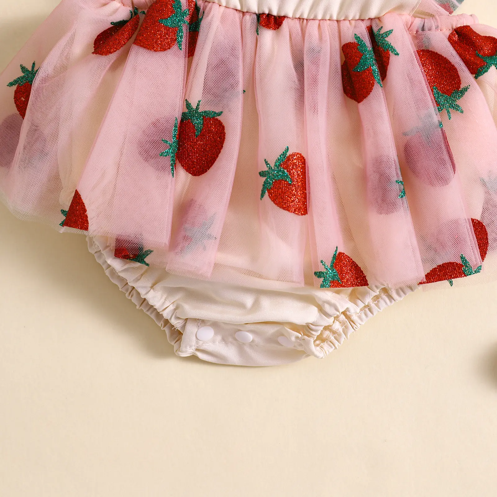 ma&baby 0-18M Baby Girl Romper Newborn Infant Toddler Jumpsuit Strawberry Embroidery Tulle Sunsuit Overall Headband  Outfit