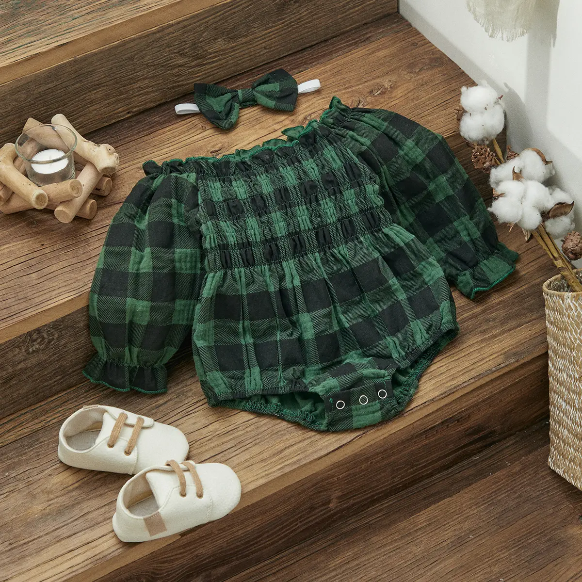 ma&baby 0-18M Christmas Baby Girl Romper Newborn Infant Toddler Plaid Print Long Sleeve Jumpsuit Xmas Costumes Outfit