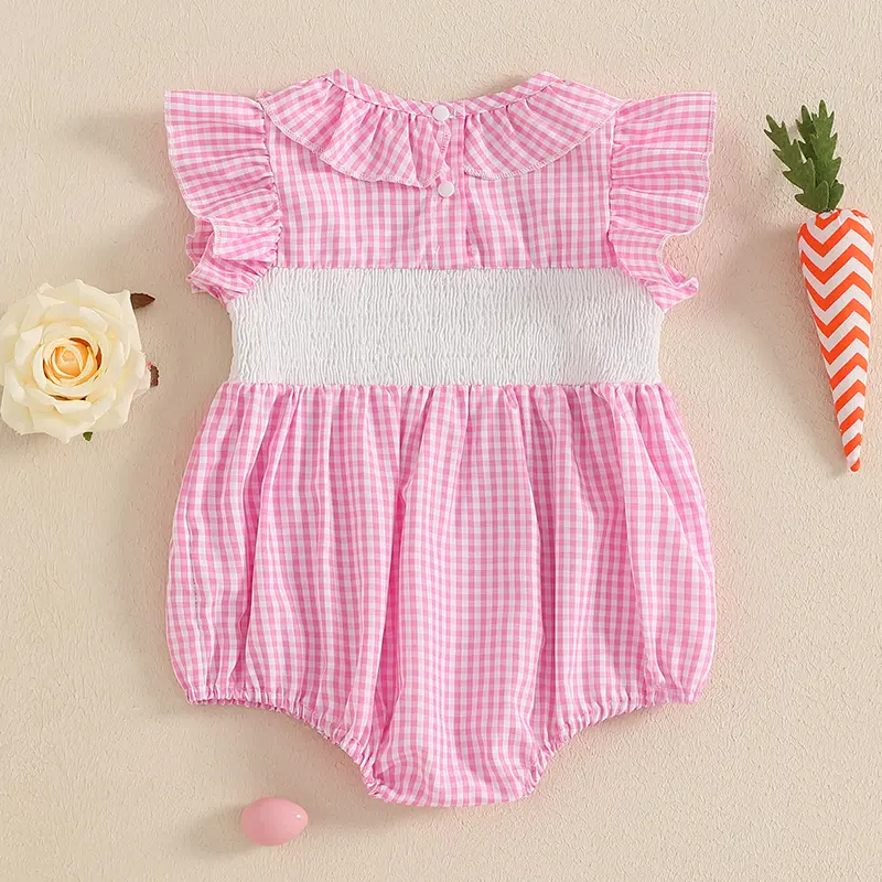 ma&baby 0-18M Easter Newborn Infant Baby Girls Rompers Rabbit Embroidery Plaid Ruffles Jumpsuits Summer Clothing