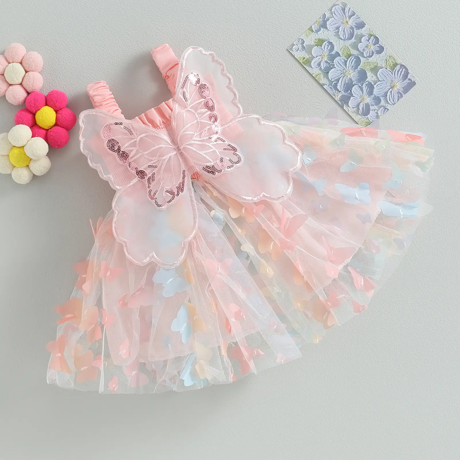 ma&baby 9M-4Y Princess Baby Girl Dress Princess Infant Toddler Kid Butterfly Wing Tutu Party Wedding Birthday Dresses For Girls