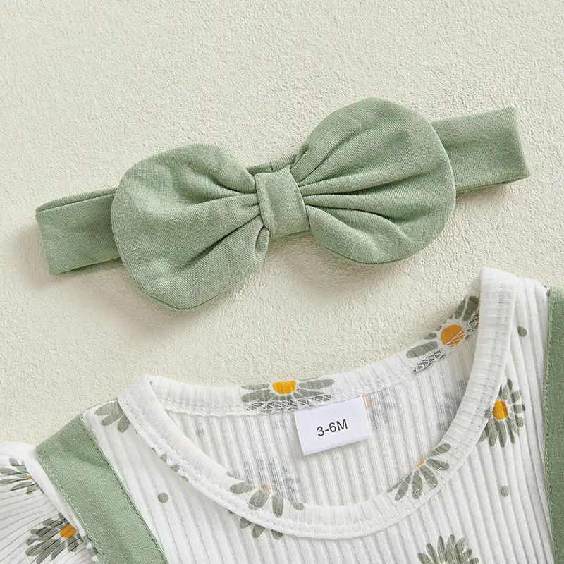 ma&baby 0-18M Baby Girl Romper  Newborn Infant Daisy Print Embroidery Jumpsuit with Cute Headband Set