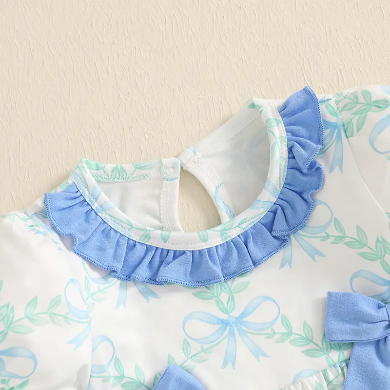 Baby Girls Summer Romper Casual Bow Print Round Neck Short Sleeve Newborn Jumpsuit for Toddler Cute Clothes