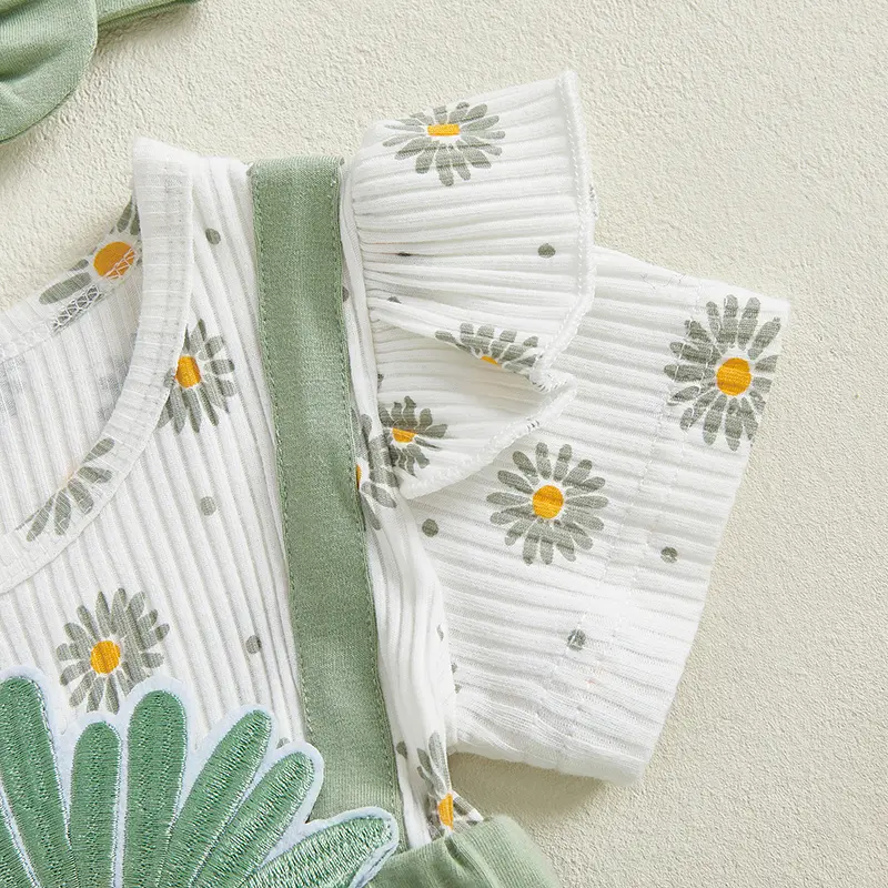 ma&baby 0-18M Baby Girl Romper  Newborn Infant Daisy Print Embroidery Jumpsuit with Cute Headband Set