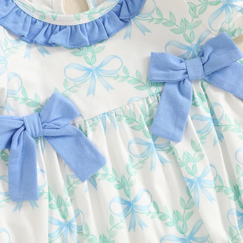 Baby Girls Summer Romper Casual Bow Print Round Neck Short Sleeve Newborn Jumpsuit for Toddler Cute Clothes