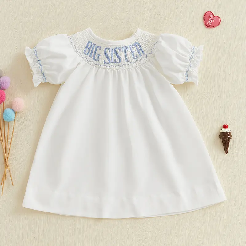 Kids Girls Summer Dress Letter Embroidery Round Neck Short Sleeve Dress for Toddler Cute Clothes