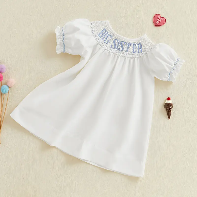 Kids Girls Summer Dress Letter Embroidery Round Neck Short Sleeve Dress for Toddler Cute Clothes