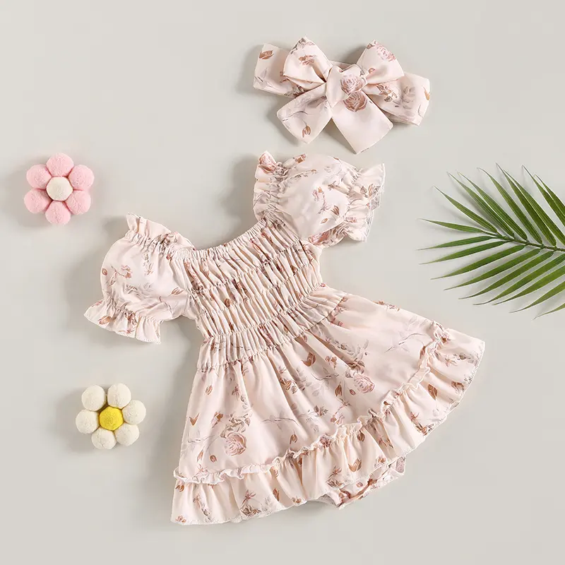 ma&Baby 0-24M Baby Girl Romper Newborn Infant Toddler Floral Print Ruffle Jumpsuit Playsuit Sunsuit Headband Outfits