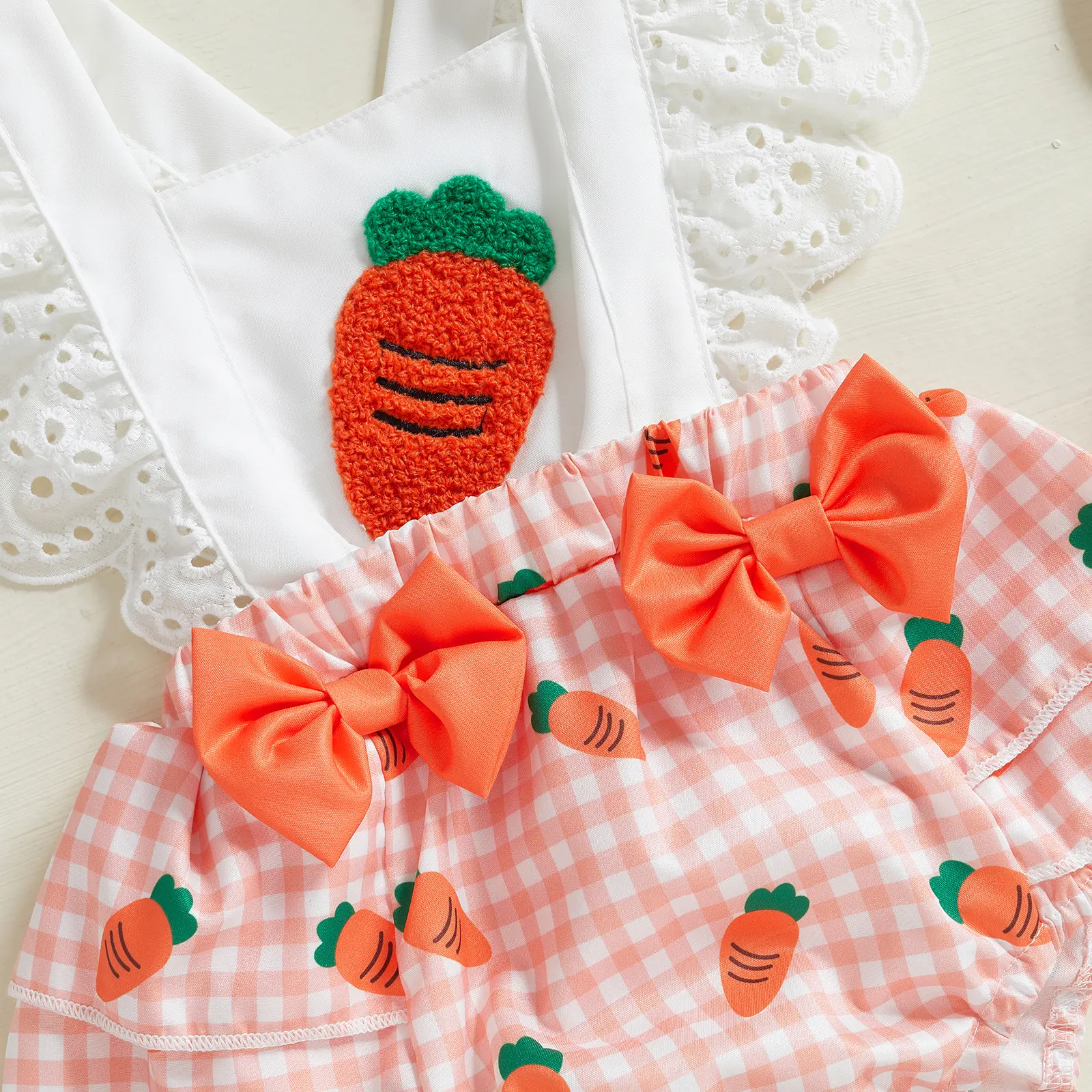 ma&baby 0-18M EasterBaby Girl Romper  Newborn Infnat Rabbit Carrot Print Jumpsuit Overalls  Bow Headband Summer Outfits