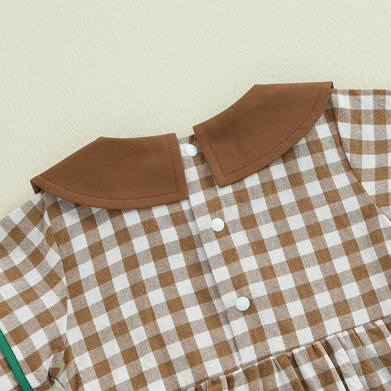 ma&baby 0-18M Baby Girls Summer Romper Newborn Infant  Plaid Print Letter Embroidery Short Sleeve Jumpsuit
