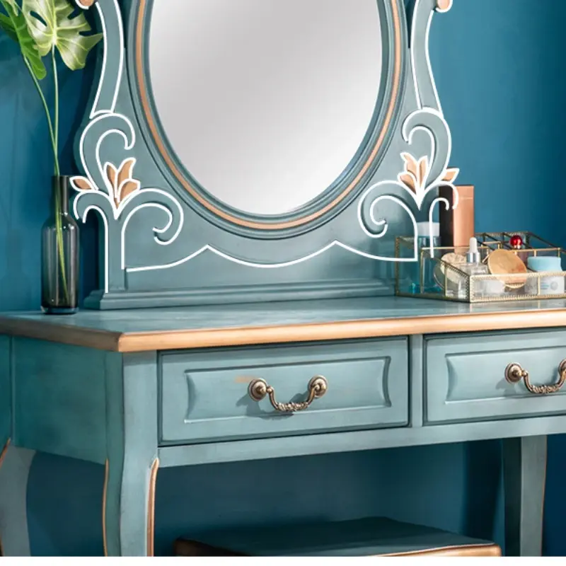 Girls Modern Organizer Vanity Table Storage Mirror Stool Small Bedroom Dressing Table Jewelry Women Coiffeuse Chambre Furniture