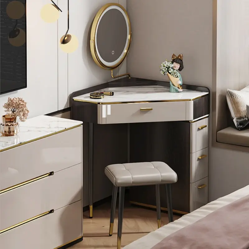 Corner Luxury Vanity Dresser Storage Mirror Set Women Organizer Dressers Makeup Drawer Coiffeuse Chambre Home Furniture Sets