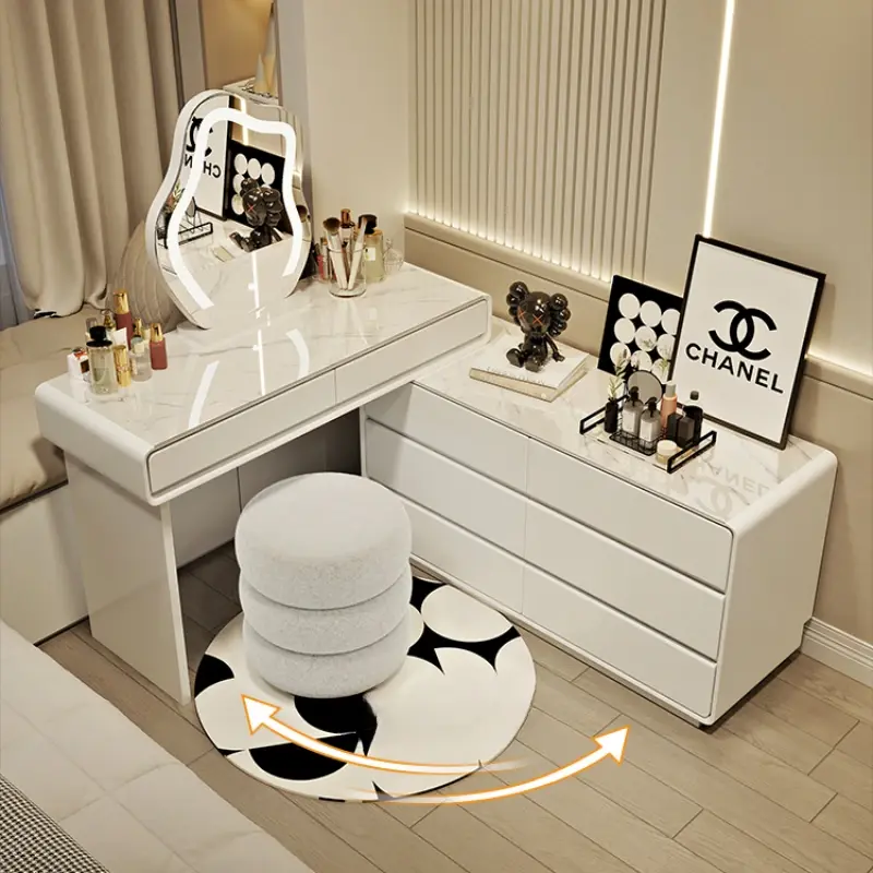 Nordic Corner Luxury Dresser Wooden Mirror Set Women Makeup Dressers Storage Organizer Coiffeuse Chambre Home Furniture Set