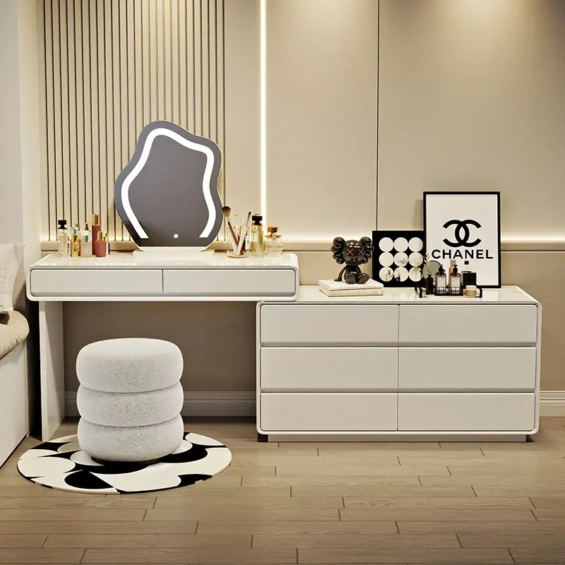Nordic Corner Luxury Dresser Wooden Mirror Set Women Makeup Dressers Storage Organizer Coiffeuse Chambre Home Furniture Set