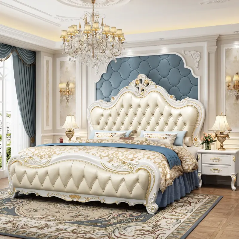 Luxury Princess Leather Double Bed Modern King Soft Space Saving Double Bed Loft Queen High Cama Doble Bed Room Furnitures