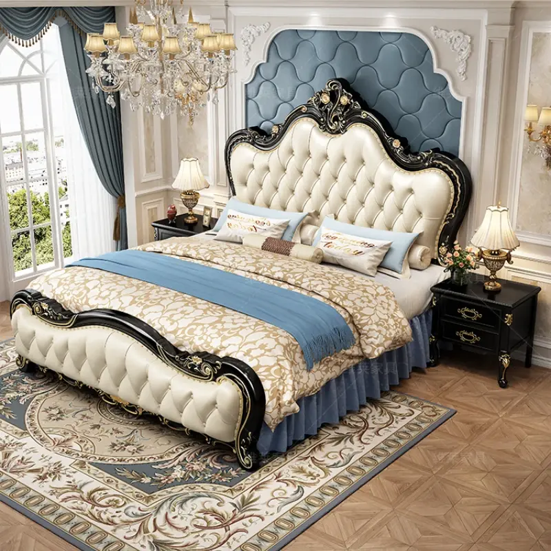 Luxury Princess Leather Double Bed Modern King Soft Space Saving Double Bed Loft Queen High Cama Doble Bed Room Furnitures