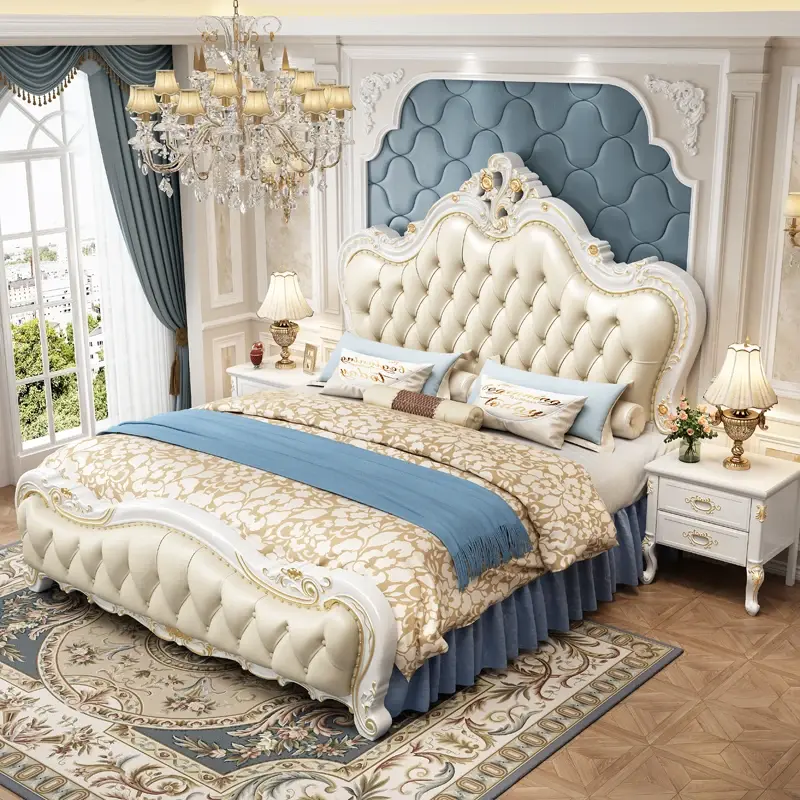 Luxury Princess Leather Double Bed Modern King Soft Space Saving Double Bed Loft Queen High Cama Doble Bed Room Furnitures