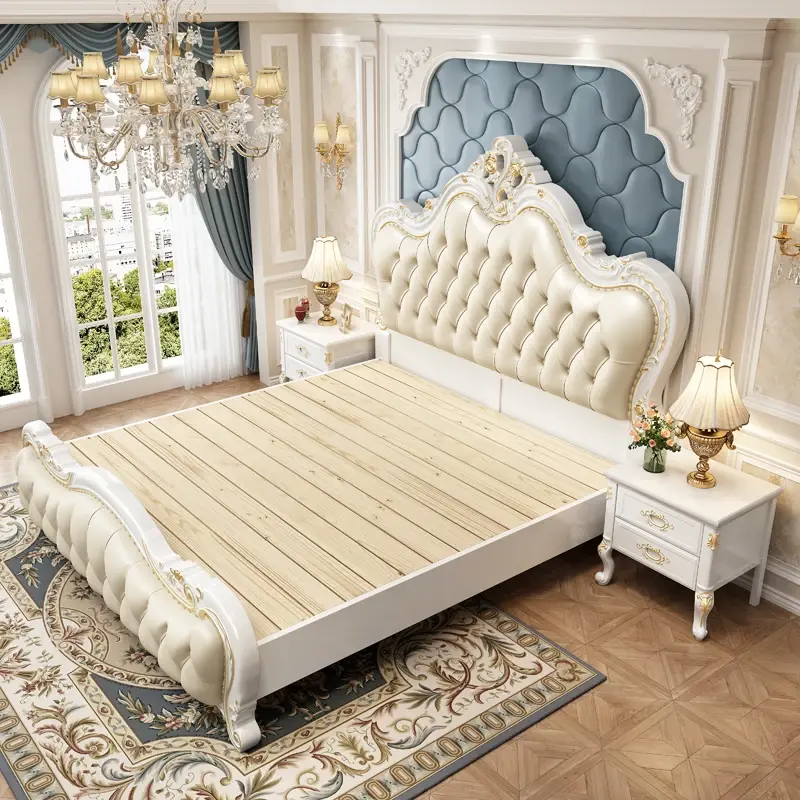 Luxury Princess Leather Double Bed Modern King Soft Space Saving Double Bed Loft Queen High Cama Doble Bed Room Furnitures
