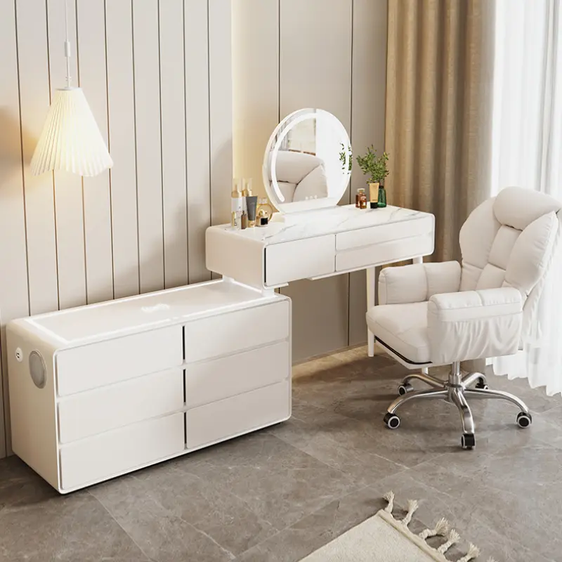 Luxury White Wooden Dresser Mirror Set Drawer Girls Makeup Dressers Storage Organizer Coiffeuse Chambre Home Furniture Sets