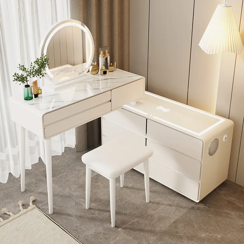 Luxury White Wooden Dresser Mirror Set Drawer Girls Makeup Dressers Storage Organizer Coiffeuse Chambre Home Furniture Sets