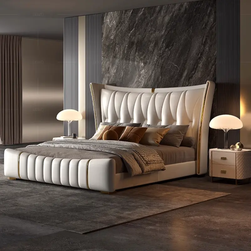 Design Leather Storage Double Bed Modern Soft Adults Luxury Queen Double Bed Space Saving Letto Matrimoniale Home Furniture