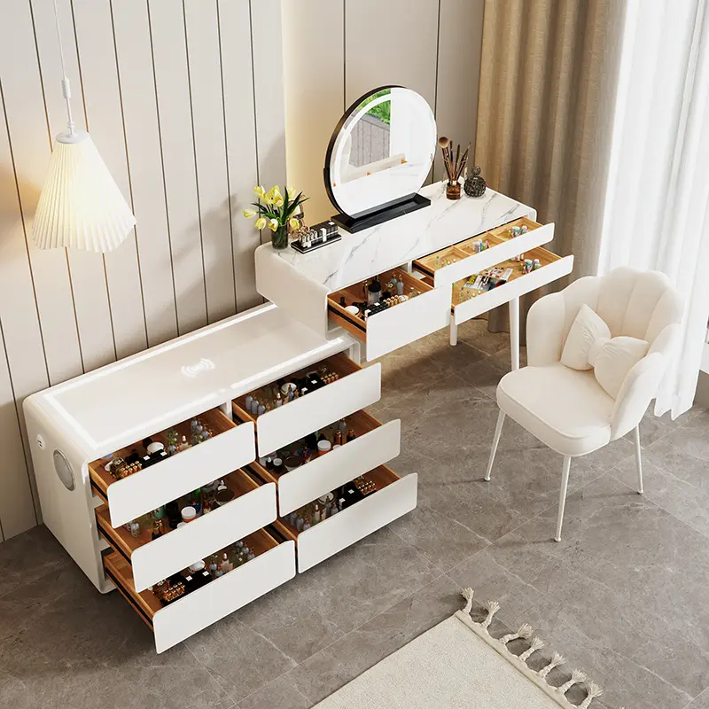 Luxury White Wooden Dresser Mirror Set Drawer Girls Makeup Dressers Storage Organizer Coiffeuse Chambre Home Furniture Sets