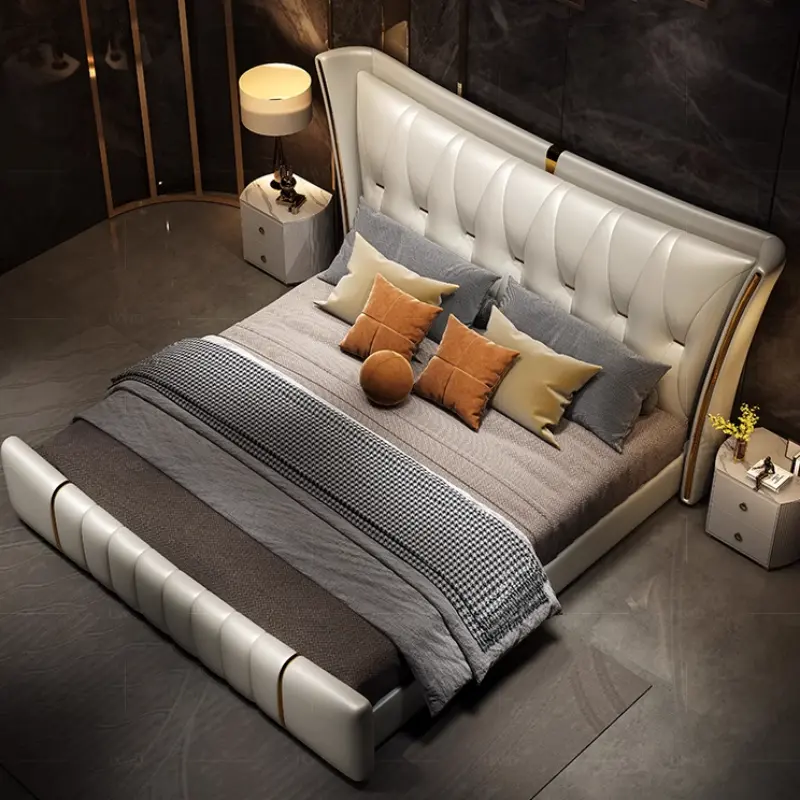 Design Leather Storage Double Bed Modern Soft Adults Luxury Queen Double Bed Space Saving Letto Matrimoniale Home Furniture