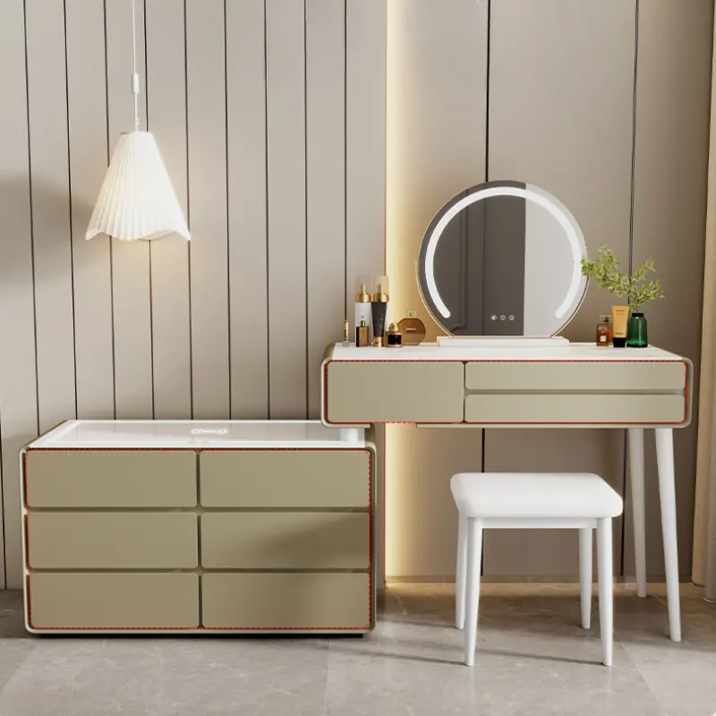 Luxury White Wooden Dresser Mirror Set Drawer Girls Makeup Dressers Storage Organizer Coiffeuse Chambre Home Furniture Sets