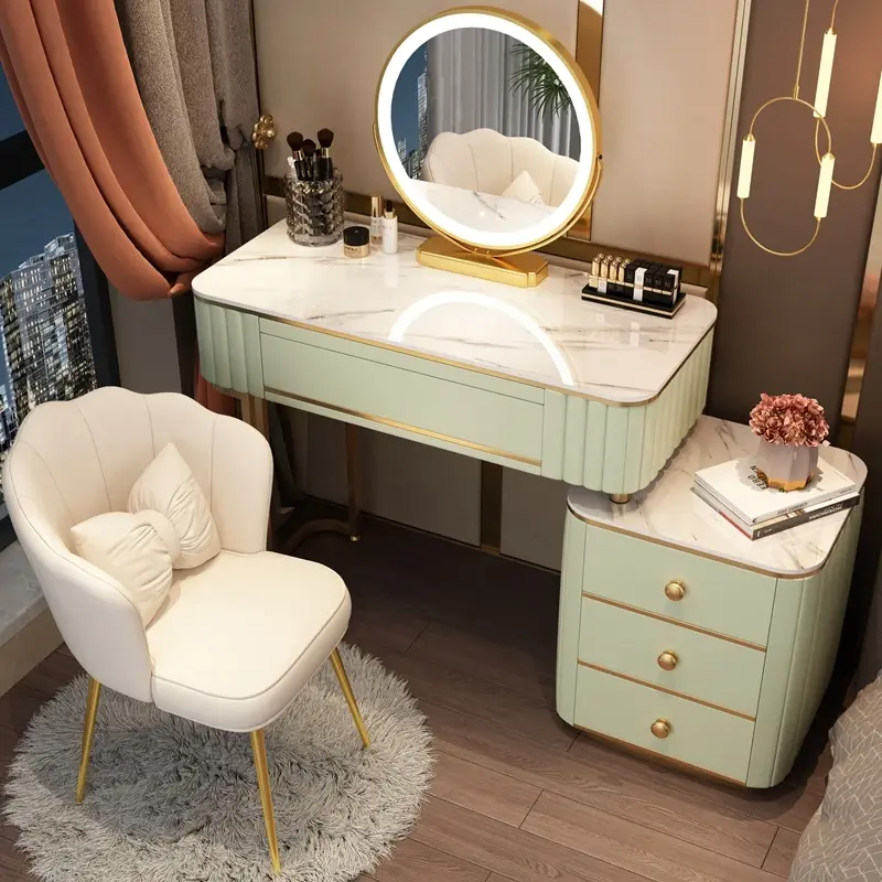 Luxury Girl Organizer Dresser Vanity Makeup Nordic Princess Mirror Dressers Drawer Storage Coiffeuse Chambre Home Furniture