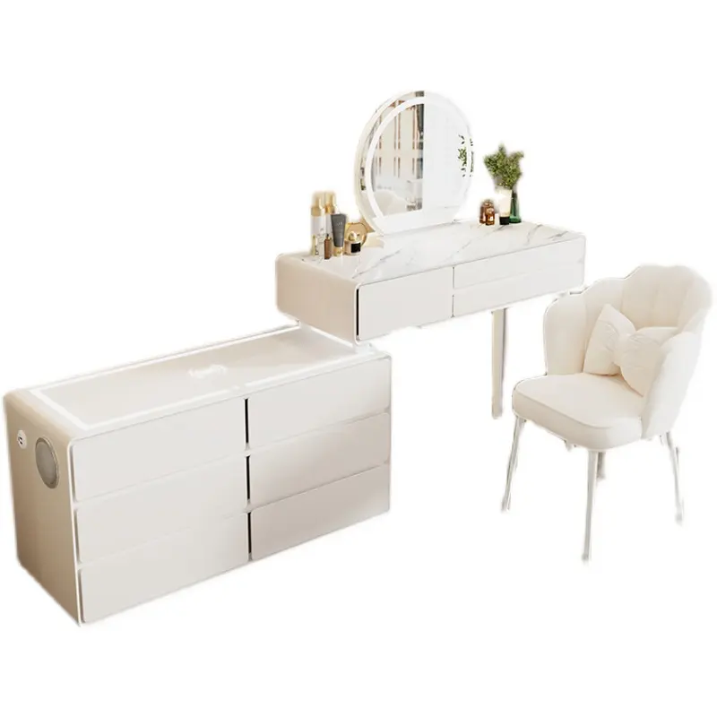 Luxury White Wooden Dresser Mirror Set Drawer Girls Makeup Dressers Storage Organizer Coiffeuse Chambre Home Furniture Sets