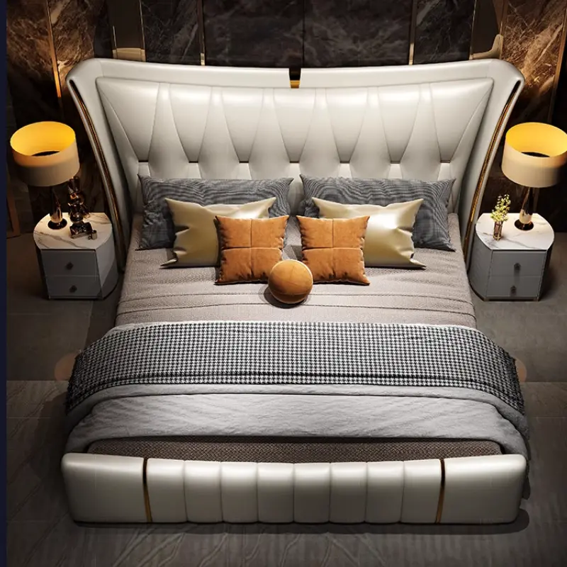 Design Leather Storage Double Bed Modern Soft Adults Luxury Queen Double Bed Space Saving Letto Matrimoniale Home Furniture