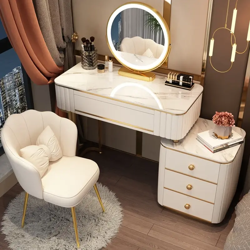 Luxury Girl Organizer Dresser Vanity Makeup Nordic Princess Mirror Dressers Drawer Storage Coiffeuse Chambre Home Furniture