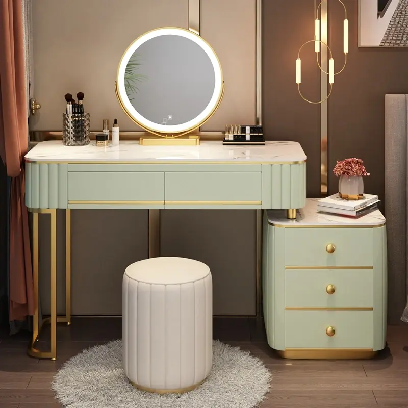 Luxury Girl Organizer Dresser Vanity Makeup Nordic Princess Mirror Dressers Drawer Storage Coiffeuse Chambre Home Furniture