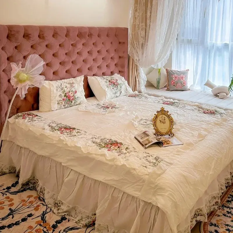 Pretty Elegant Double Bed Frame House Modern Italian Villa Bed Princess Loft Cama Matrimonial King Size Bedroom Set Furniture