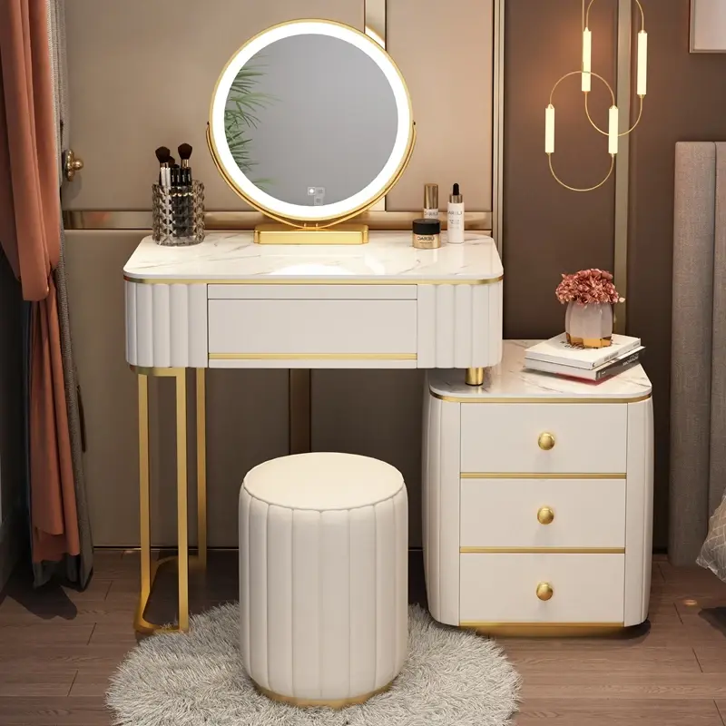 Luxury Girl Organizer Dresser Vanity Makeup Nordic Princess Mirror Dressers Drawer Storage Coiffeuse Chambre Home Furniture