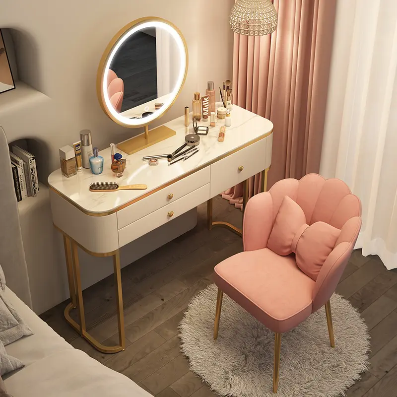 Women Organizer Vanity Tables Storage Drawers Nordic Luxury Modern Dressers Mirror Chair Girls Tocador Maquillaje Furniture