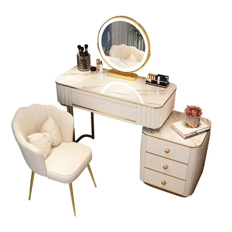Luxury Girl Organizer Dresser Vanity Makeup Nordic Princess Mirror Dressers Drawer Storage Coiffeuse Chambre Home Furniture