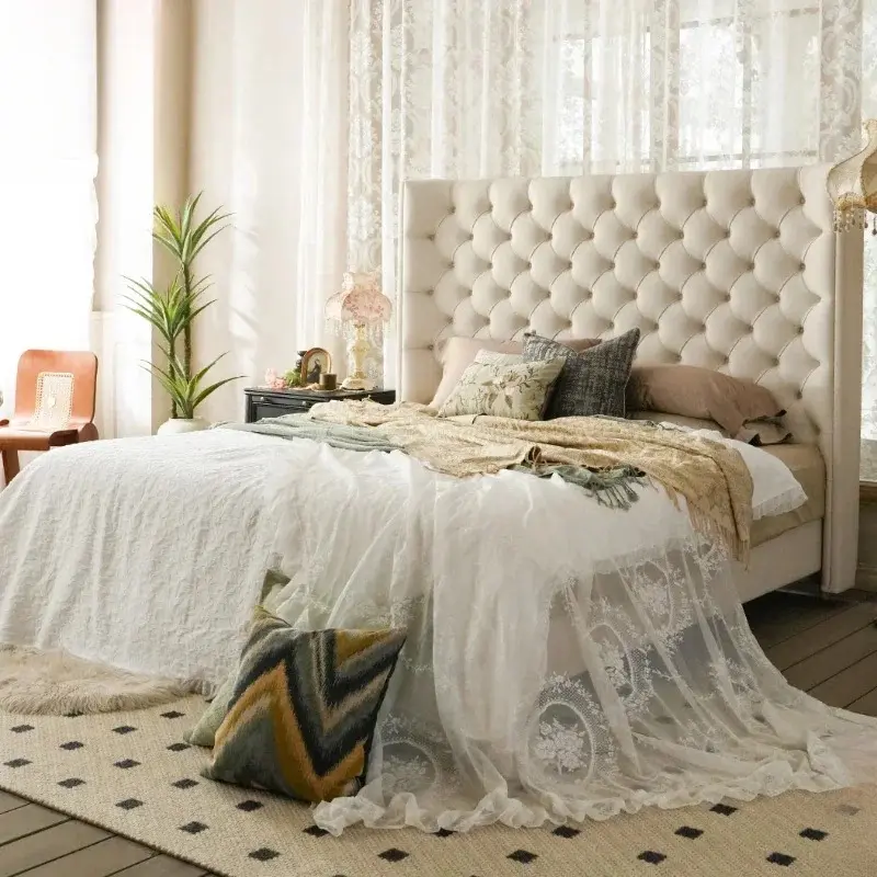 Pretty Elegant Double Bed Frame House Modern Italian Villa Bed Princess Loft Cama Matrimonial King Size Bedroom Set Furniture