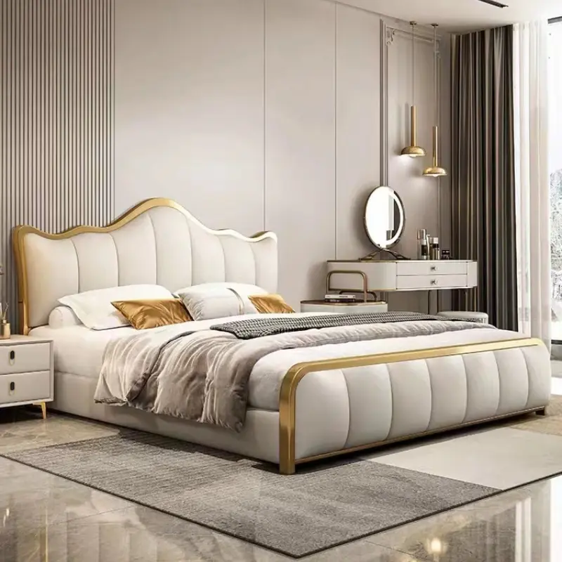 Large Organizer Headboard Bed Space Frame Modern High Storage Queen Double Bed Bedroom Full Size Cama Grande Bedroom Furniture