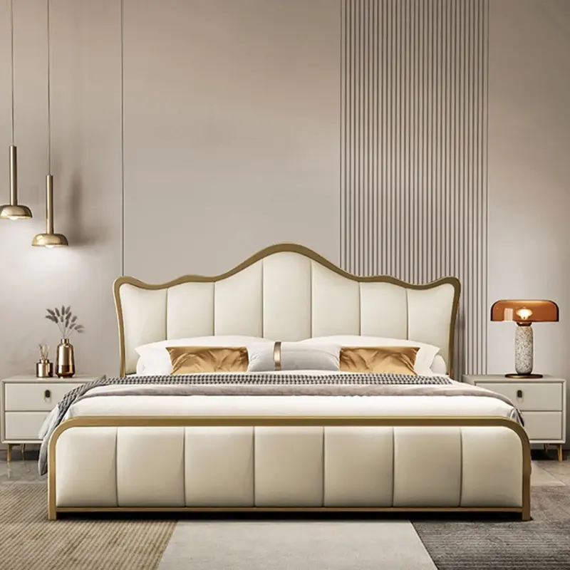Large Organizer Headboard Bed Space Frame Modern High Storage Queen Double Bed Bedroom Full Size Cama Grande Bedroom Furniture