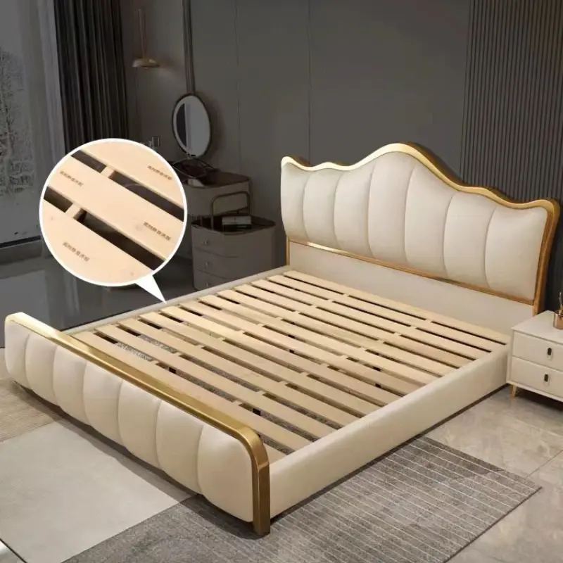 Large Organizer Headboard Bed Space Frame Modern High Storage Queen Double Bed Bedroom Full Size Cama Grande Bedroom Furniture