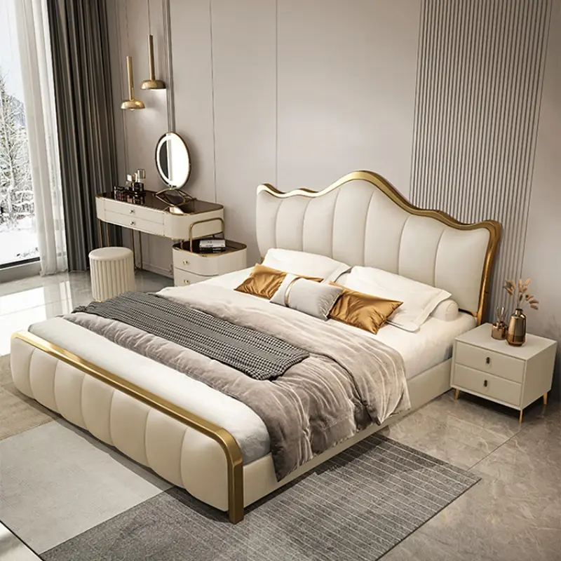 Large Organizer Headboard Bed Space Frame Modern High Storage Queen Double Bed Bedroom Full Size Cama Grande Bedroom Furniture