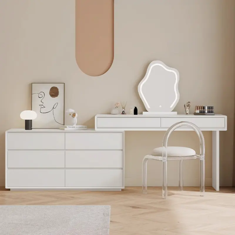 Women Girls Modern Vanity Table Storage Organizer Nordic Unique White Dresser Mirror Chair Tocador Maquillaje Bedroom Furniture